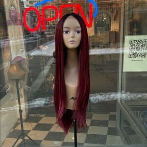 Elegant Burgundy Long Wig
